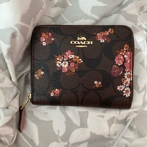 Brown gold Flower floral coach wallet